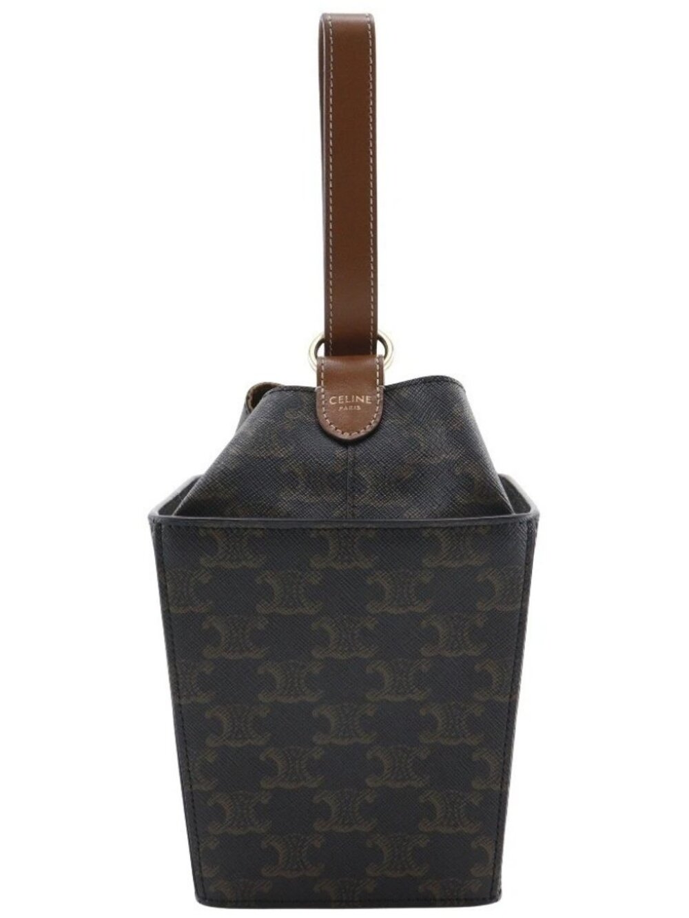 CELINE Strap Box Handbag 197142BZJ Triomphe Black / Brown PVC Women